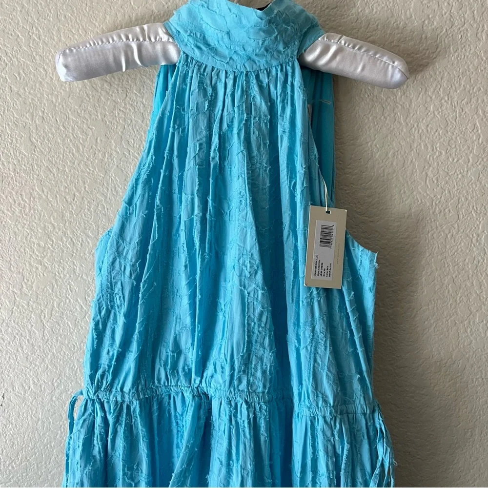 RAMY BROOK Jess Halter Midi Dress Sky Blue Textured Cotton Back Bow Tie Size XS - Picture 6 of 8
